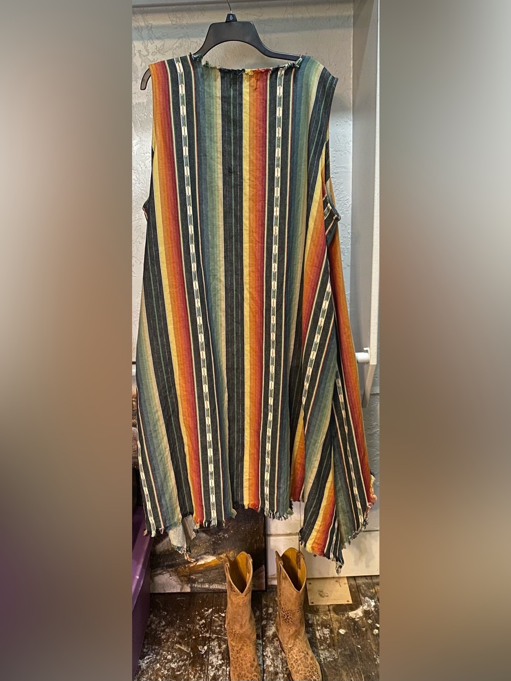 Striped Multicolor Cotton Long Western Style Type Vest. - Picture 2 of 5
